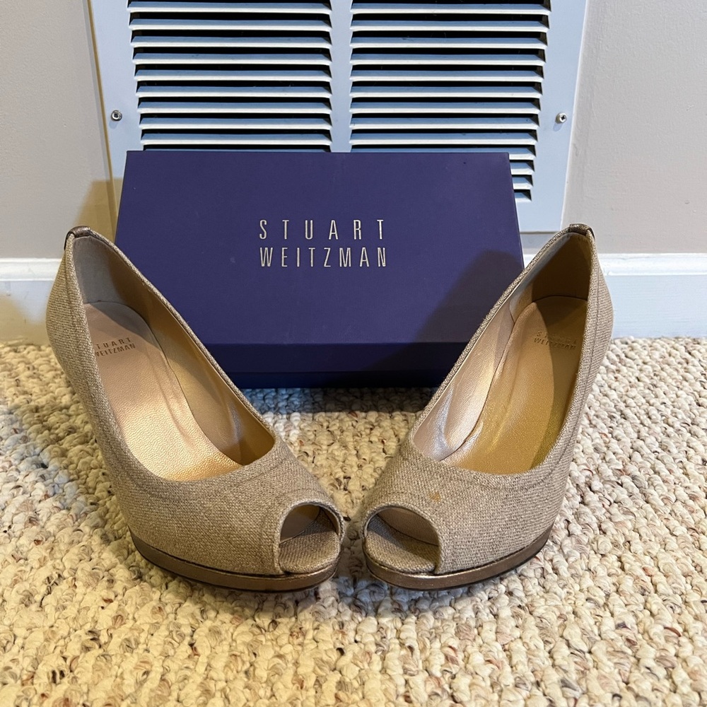 Stuart Weitzman Midlasagna Cafe Pearl Kid Heels - 9.5